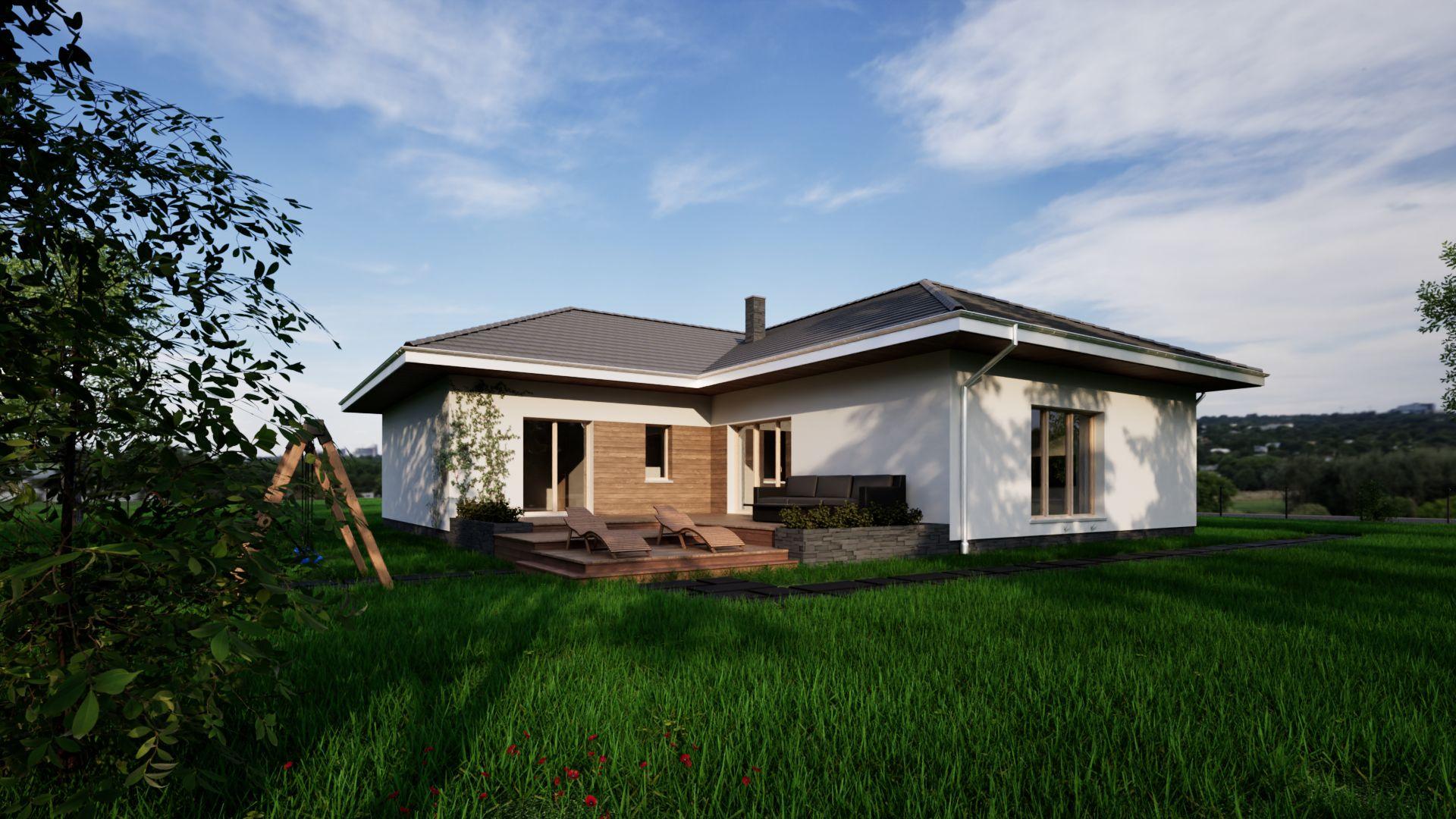 Wizualizacja elewacji i tarasu domu jednorodzinnego - projekt Gorsky Design Toruń