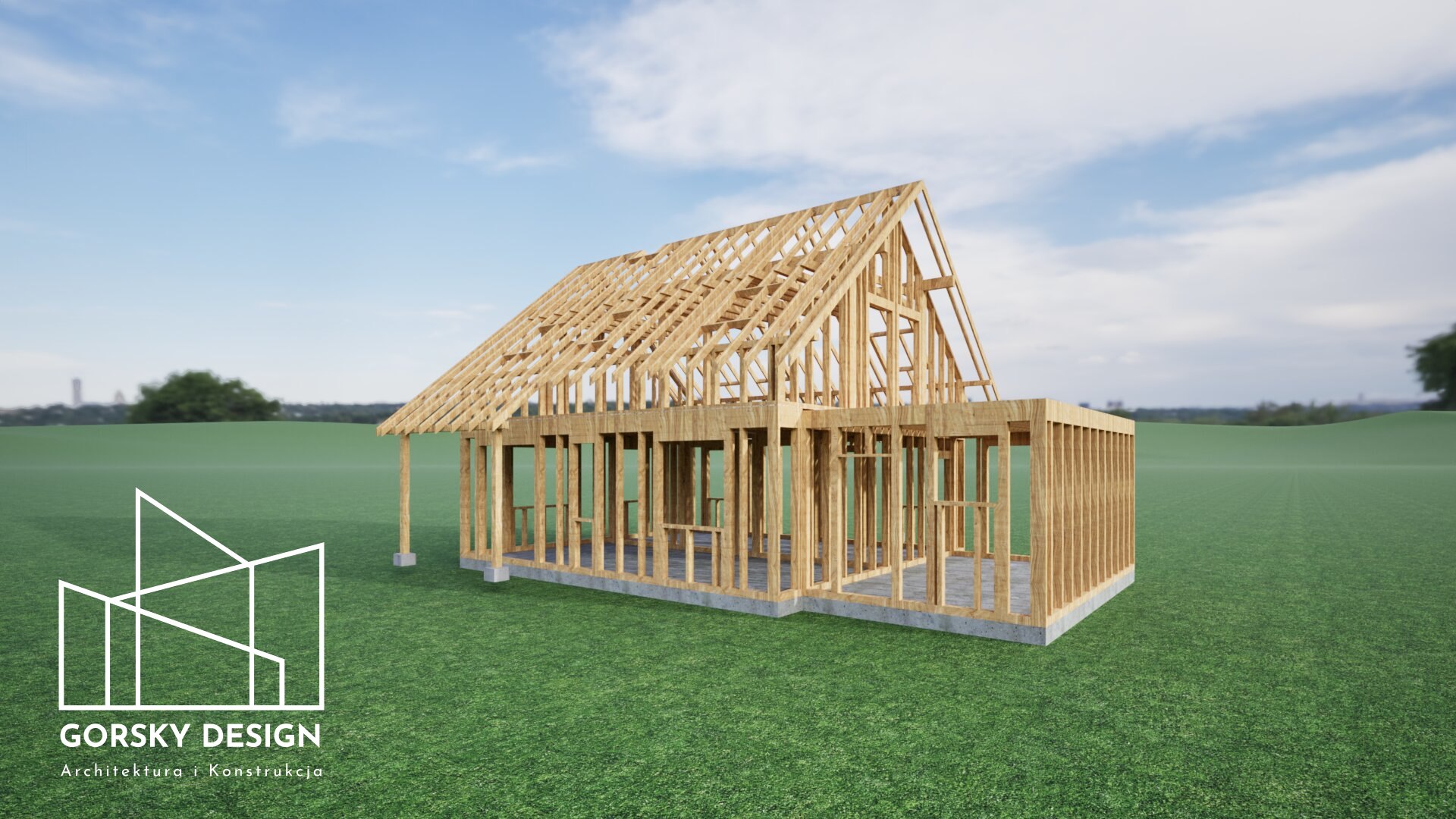 Wizualizacja konstrukcji domu szkieletowego z poddaszem