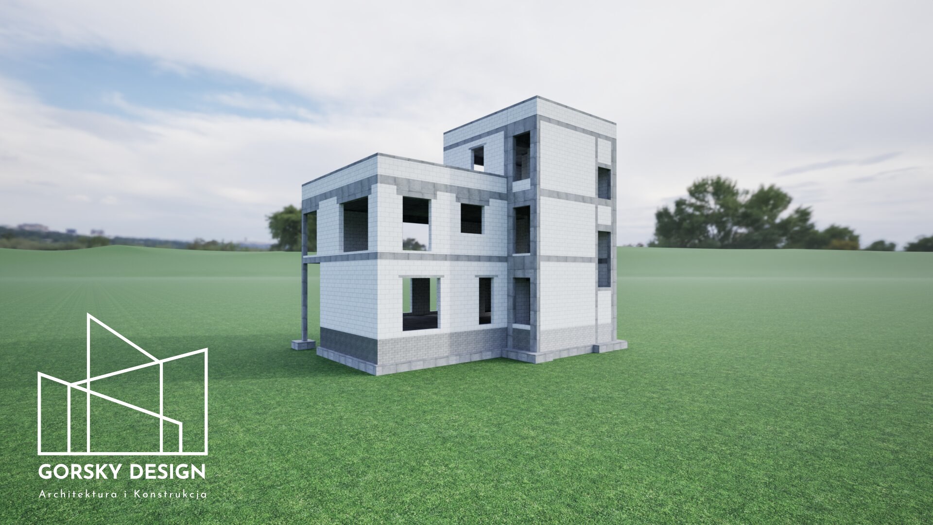 Wizualizacja tylna konstrukcji budynku biurowego w Inowrocławiu