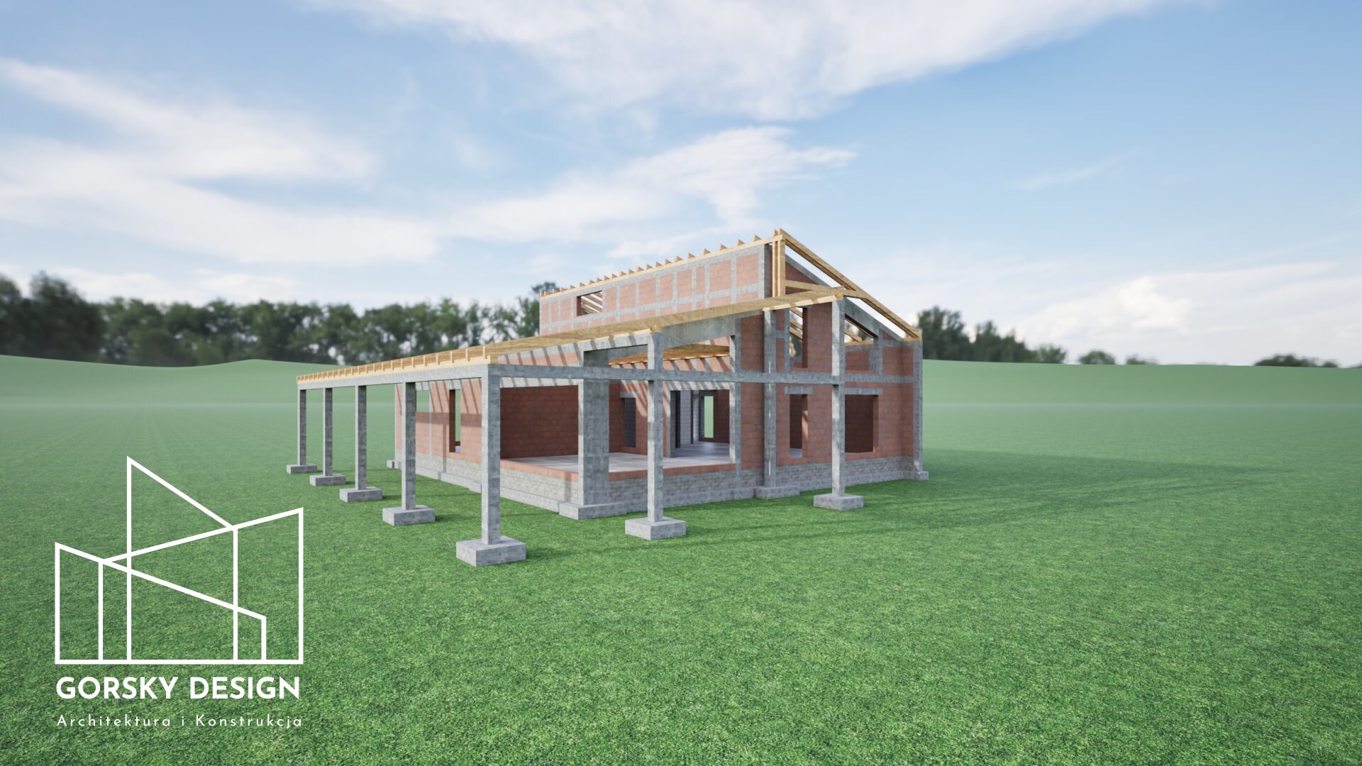 Wizualizacja konstrukcji domu z garażem w bryle