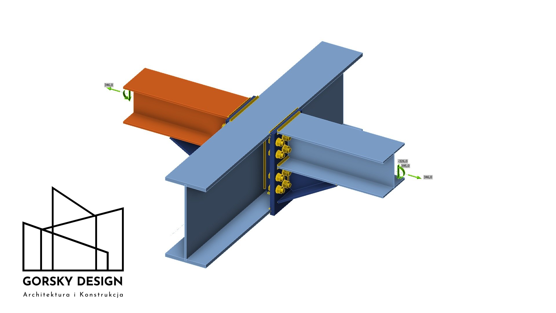 Połączenie belek z podciągiem - widok ogólny
