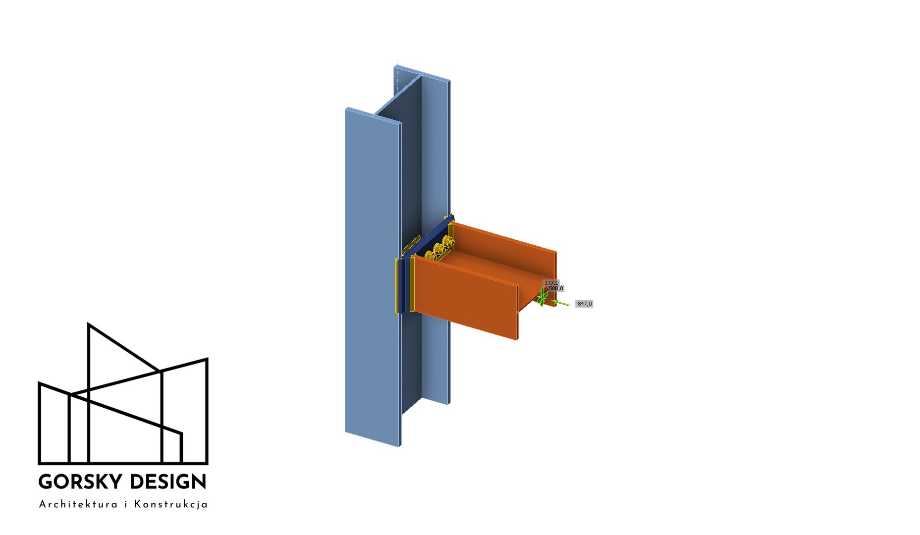Oparcie belki na słupie - widok ogólny