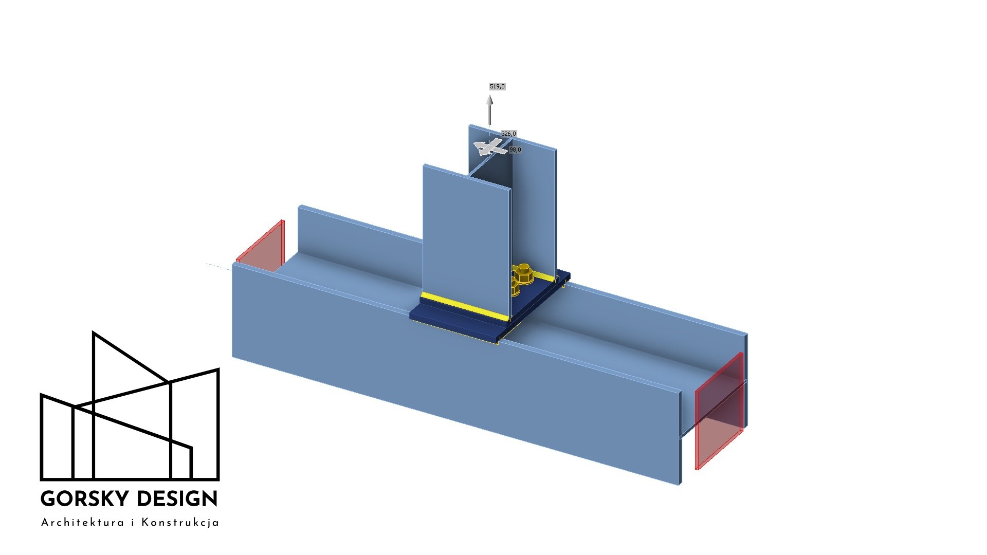 Oparcie słupa na belce - widok ogólny