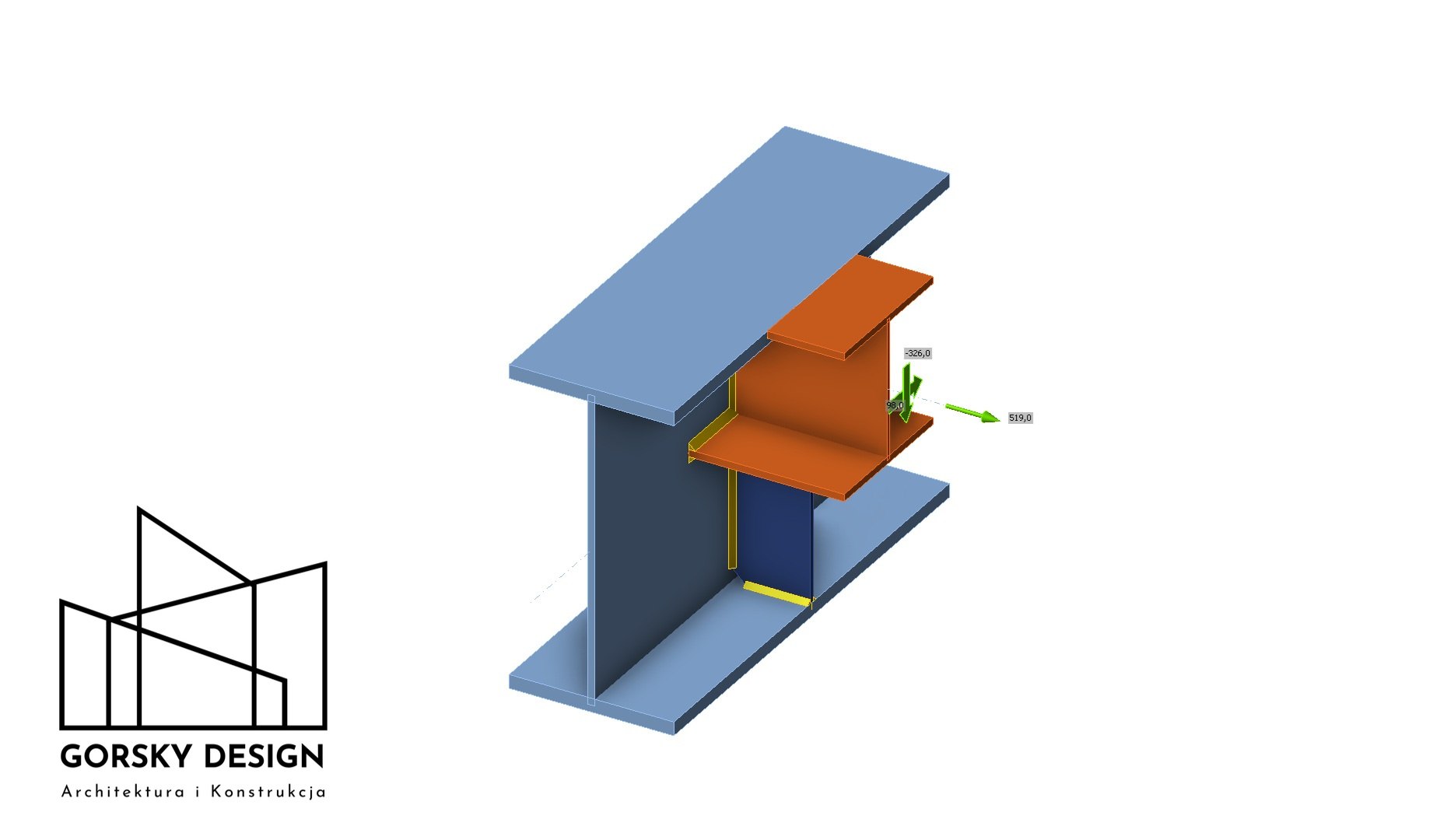Połączenie spawane belki z podciągiem - widok ogólny